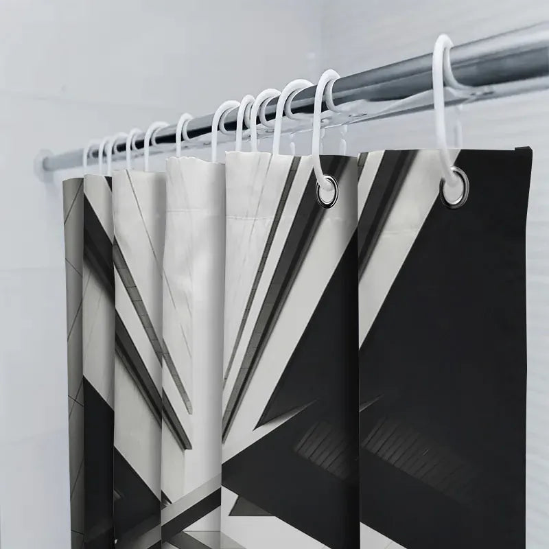 00461907 / 90x180cm Rideau de Douche Étanche Noir & Blanc – Motif Géométrique Minimaliste Moderne avec Crochets Inclus