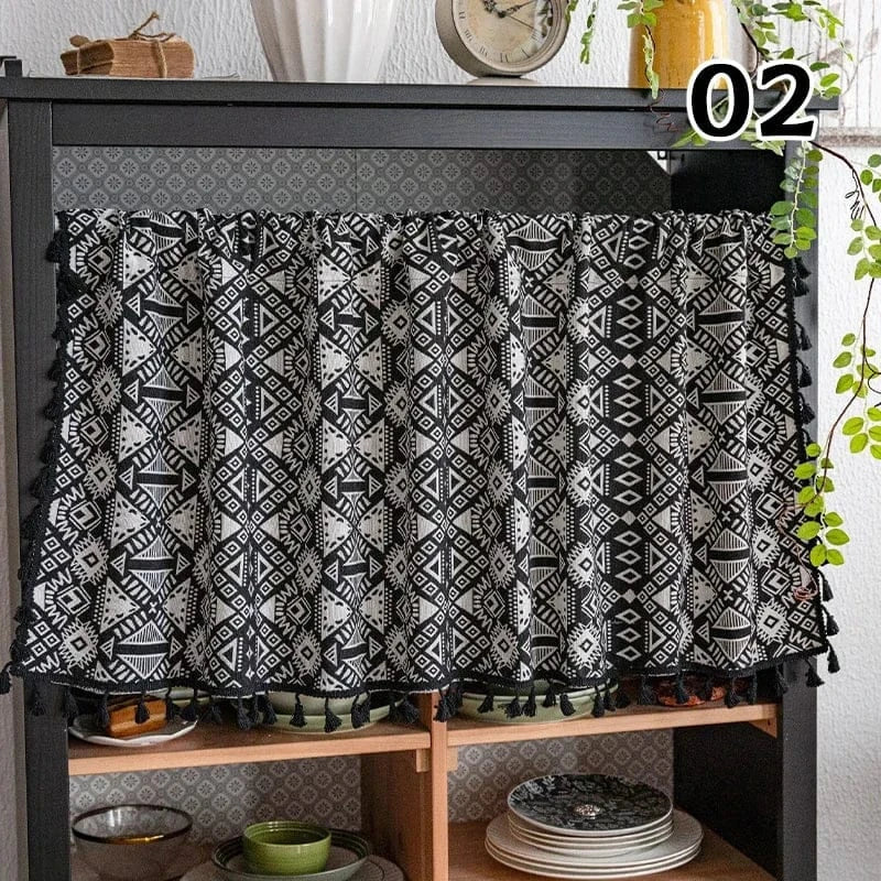 02 / 150X45cm / CHINA Rideau Court Rustiques – Cantonnière Géométrique pour Petite Fenêtre, Cuisine ou Café, Déco Printemps Été