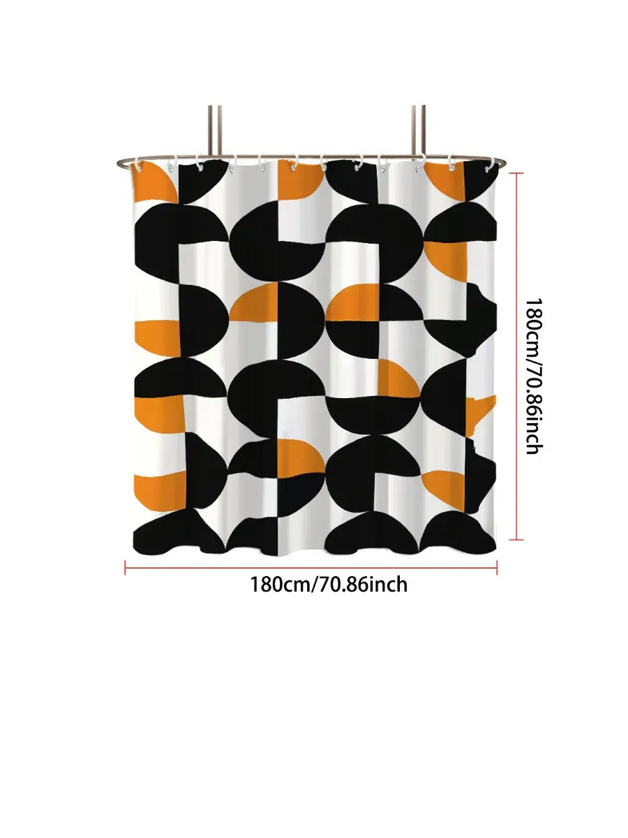 0995 YL / 180*180cm Rideau de Douche Étanche à Motifs Géométriques – Multi-tailles avec Crochets Inclus, Installation Facile