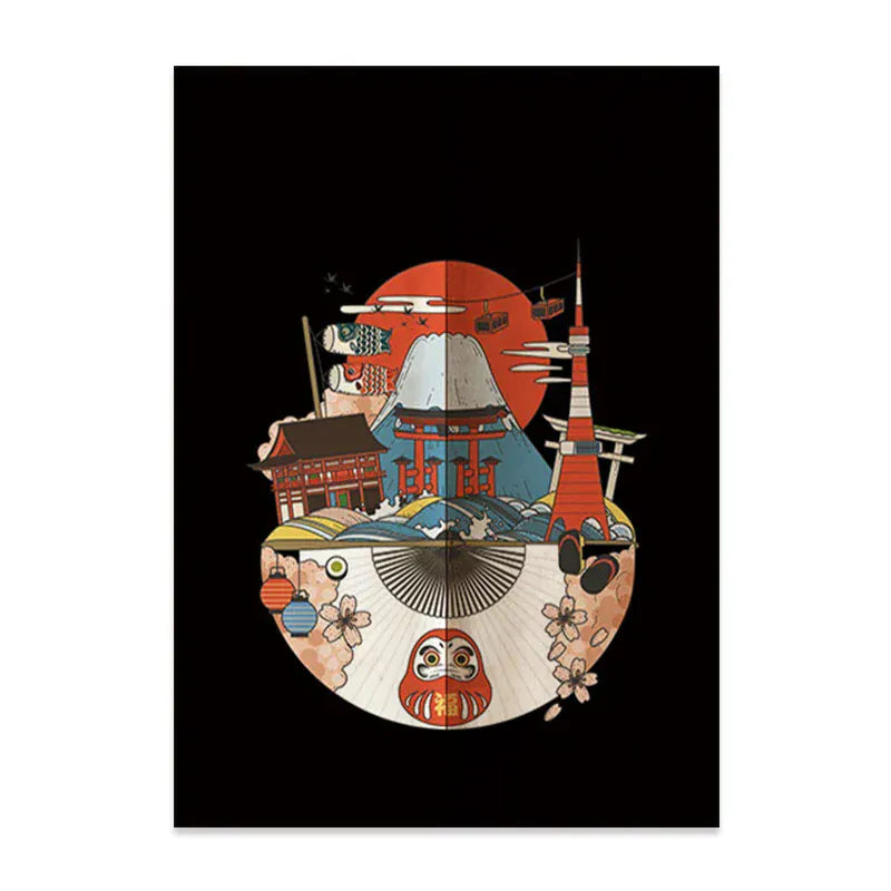 12 / 120x200cm Noren Japonais en Lin – Mont Fuji et Vagues, Rideau Demi-Porte pour Séparation Chambre, Cuisine ou Entrée