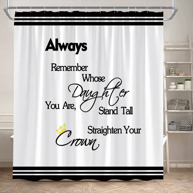 1275BL / 150x180cm-60x70in Rideau de Douche Minimaliste – Motif Géométrique Noir sur Blanc Étanche avec Crochets Inclus