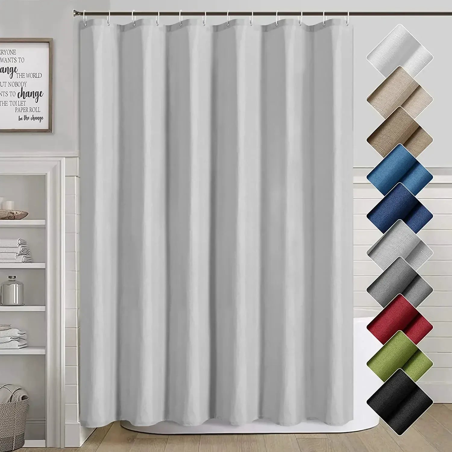 12SC / 150x180cm-60x70in Rideau de Douche Uni Gris – Style Hôtel Moderne Minimaliste avec Crochets Inclus