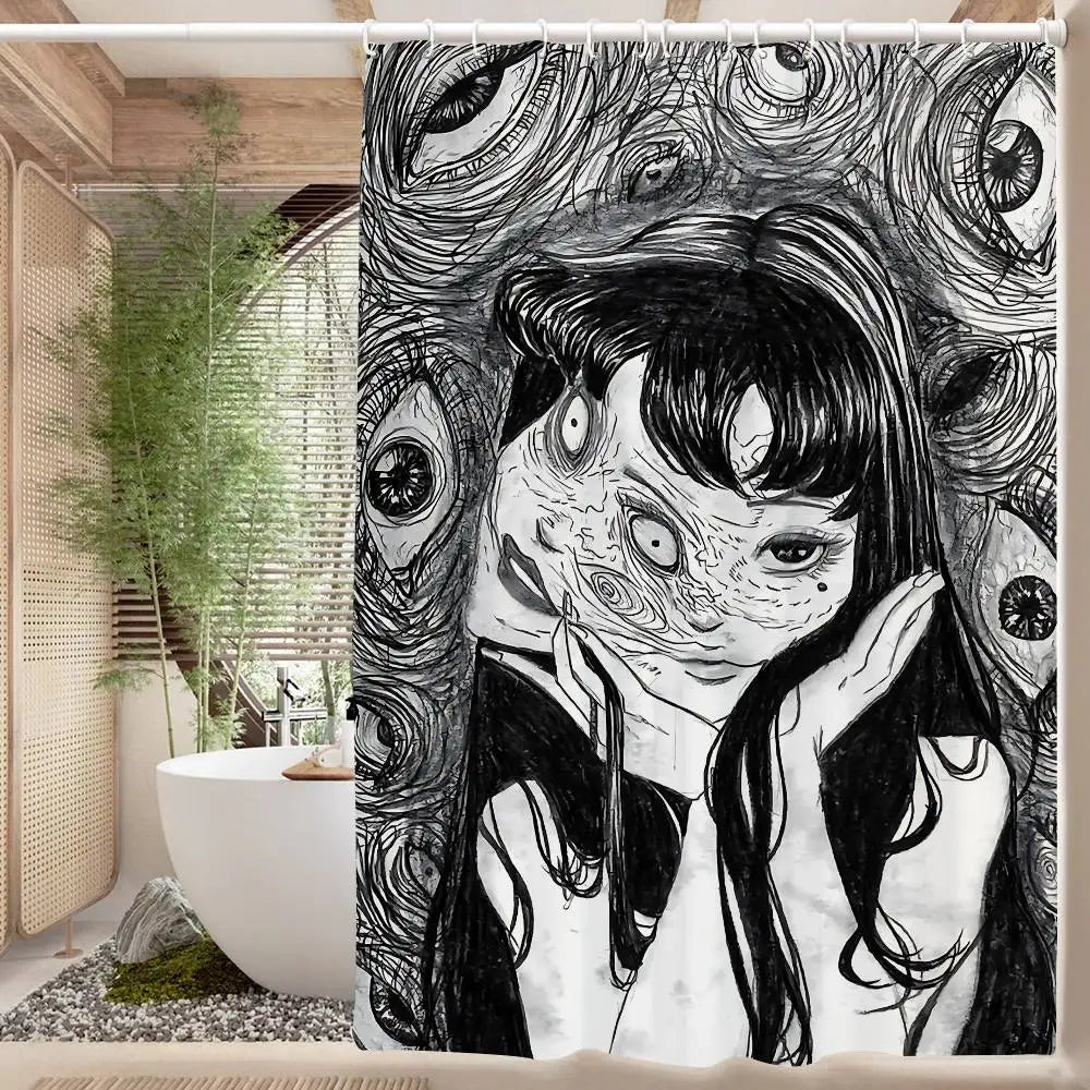 150x180 cm / z10 Rideau de Douche Junji Ito – Imprimé Tomie, Étanche et Lavable avec 12 Crochets Inclus