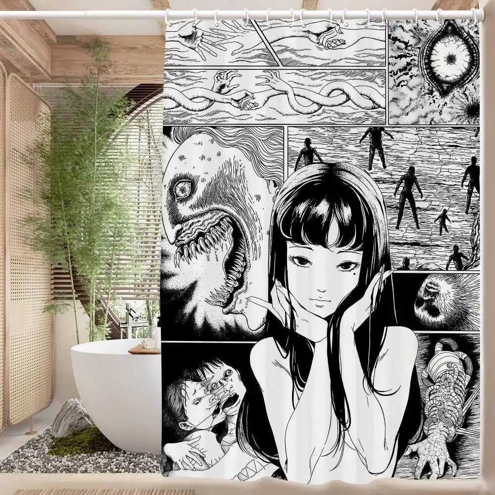 150x180 cm / z14 Rideau de Douche Junji Ito – Imprimé Tomie, Étanche et Lavable avec 12 Crochets Inclus