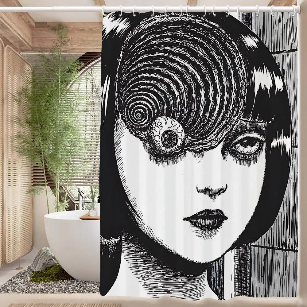 150x180 cm / z2 Rideau de Douche Junji Ito – Imprimé Tomie, Étanche et Lavable avec 12 Crochets Inclus