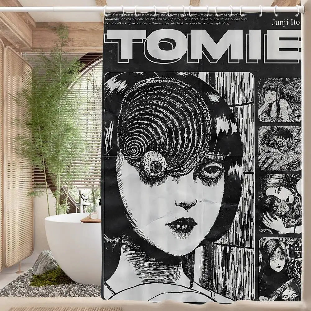150x180 cm / z6 Rideau de Douche Junji Ito – Imprimé Tomie, Étanche et Lavable avec 12 Crochets Inclus