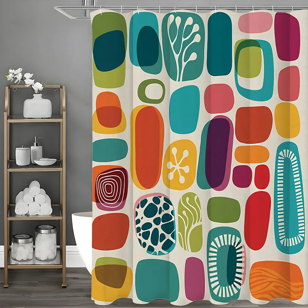 180*180cm Tenture Décorative de Salle de Bain – Rideau Waterproof à Motifs Géométriques Aquarelle Contemporains