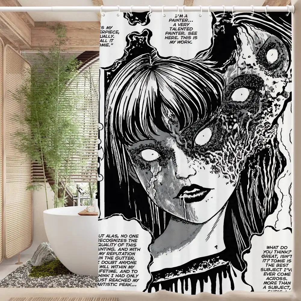 180x200 cm / z12 Rideau de Douche Junji Ito – Imprimé Tomie, Étanche et Lavable avec 12 Crochets Inclus