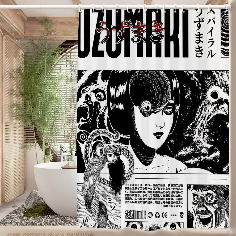 180x200 cm / z4 Rideau de Douche Junji Ito – Imprimé Tomie, Étanche et Lavable avec 12 Crochets Inclus