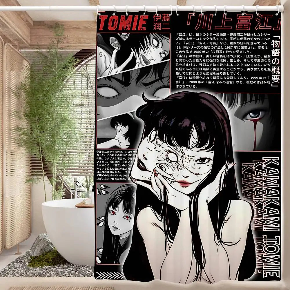 180x200 cm / z7 Rideau de Douche Junji Ito – Imprimé Tomie, Étanche et Lavable avec 12 Crochets Inclus