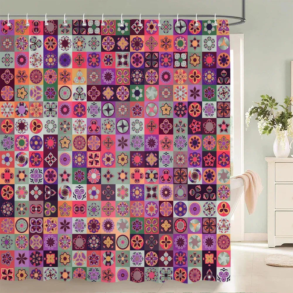 2507281561 / CN / 90x180cm Rideau de Douche Bohème Mandala – Tissu Imprimé Haute Qualité Étanche avec 12 Crochets