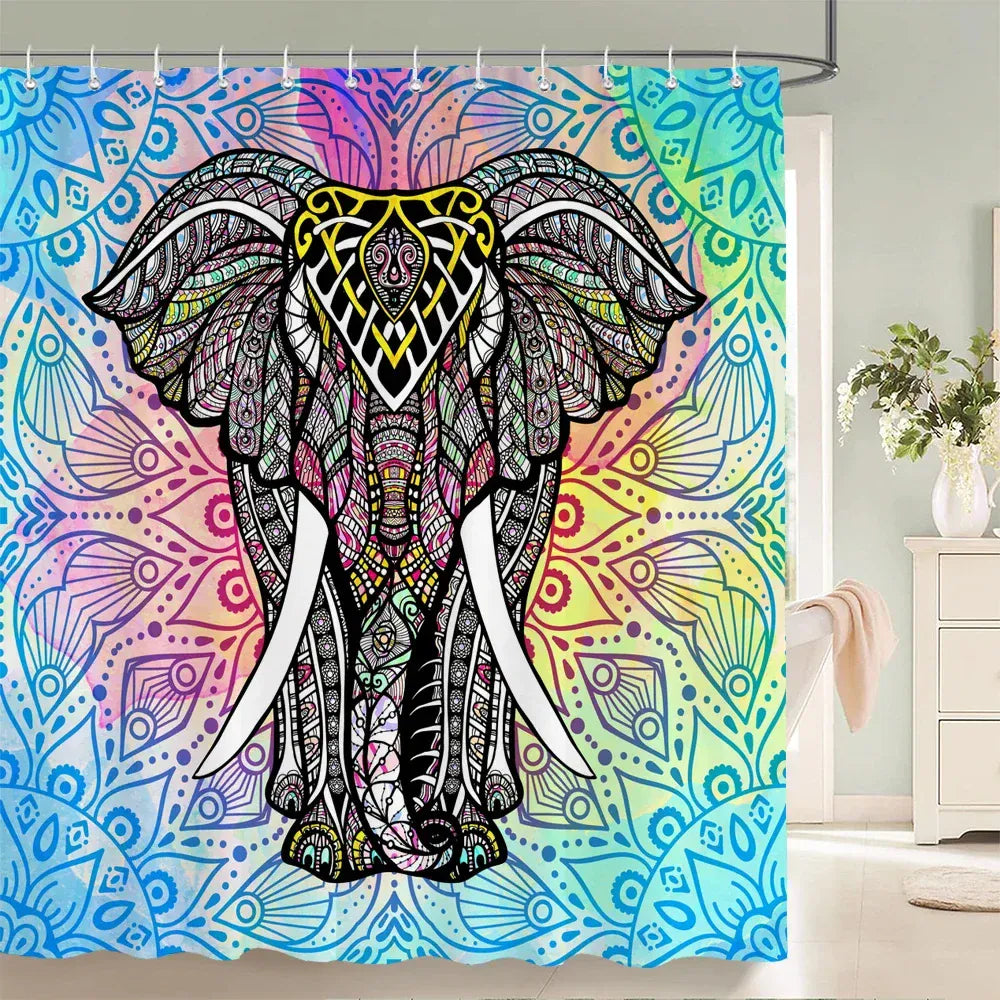 2507281570 / CN / 90x180cm Rideau de Douche Bohème Mandala – Tissu Imprimé Haute Qualité Étanche avec 12 Crochets