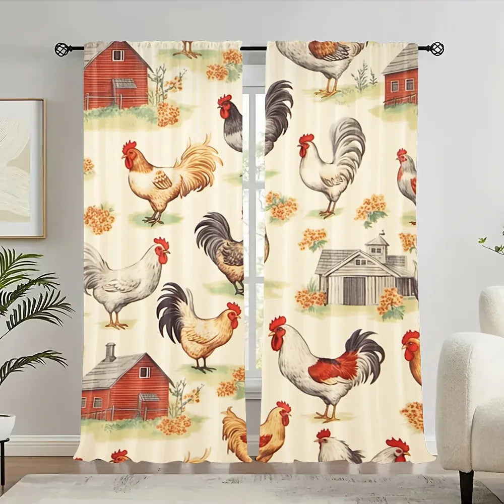 3509030037 / 105x230cm 2pc41x91in / Without mount Tenture Champêtre Adorable – Habillage de Fenêtres avec Motifs Animaliers, Style Rustique Élégant