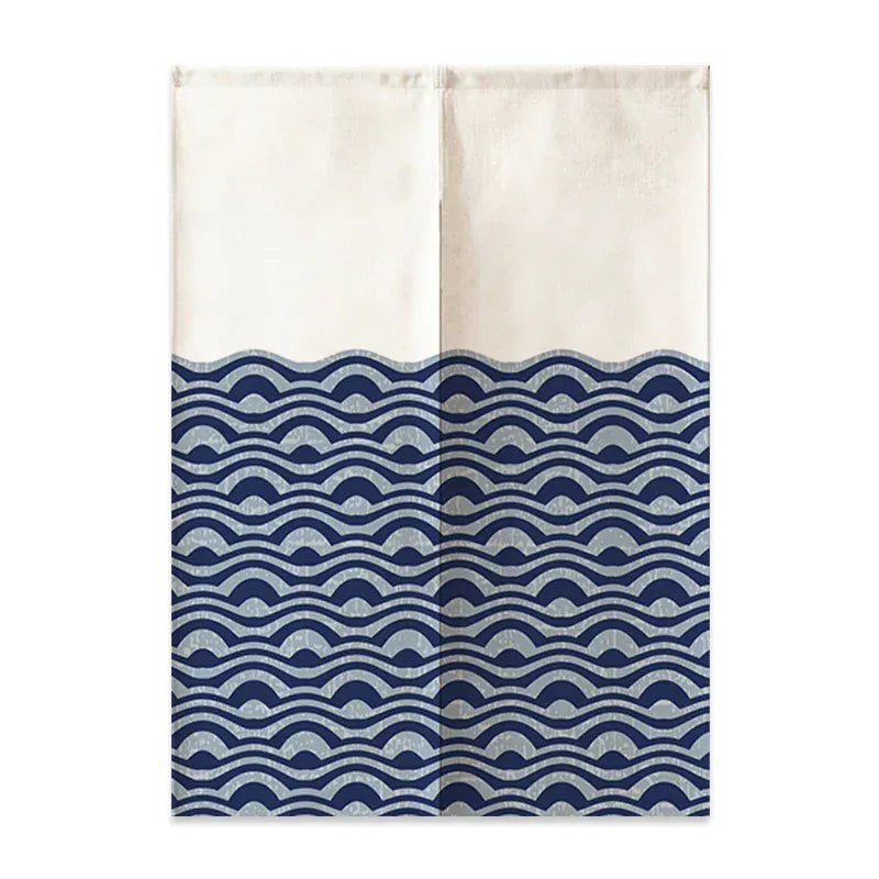 4 / 120x200cm Noren Japonais en Lin – Mont Fuji et Vagues, Rideau Demi-Porte pour Séparation Chambre, Cuisine ou Entrée