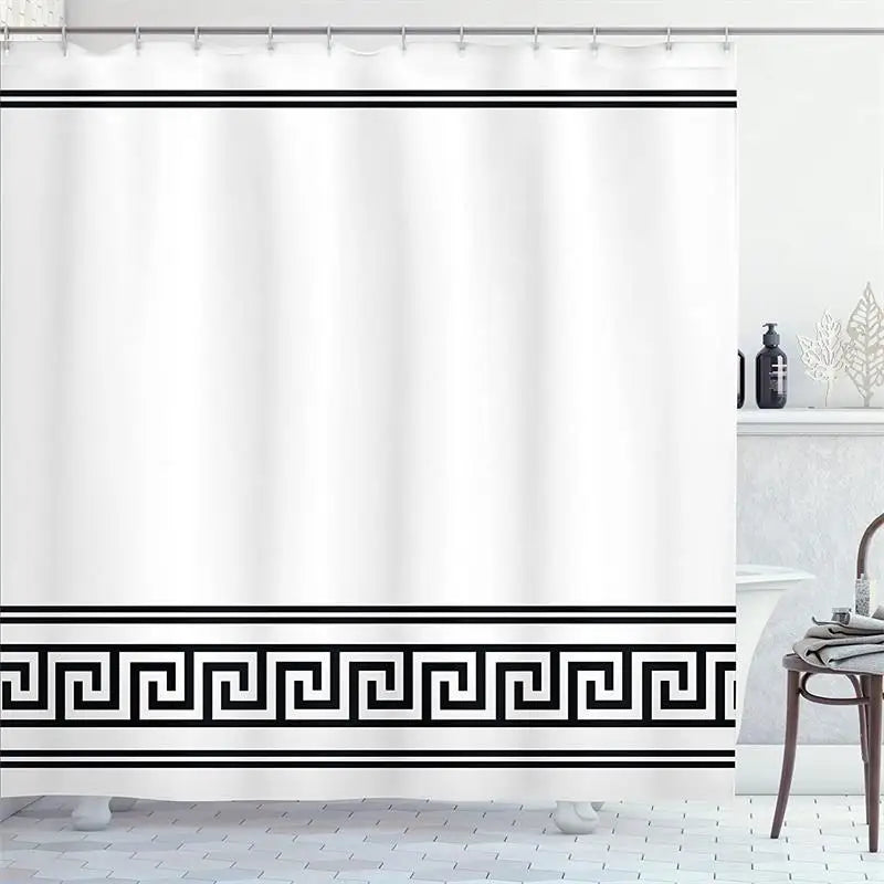 508SC / 120x180cm-47x70in Rideau de Douche Minimaliste – Motif Géométrique Noir sur Blanc Étanche avec Crochets Inclus