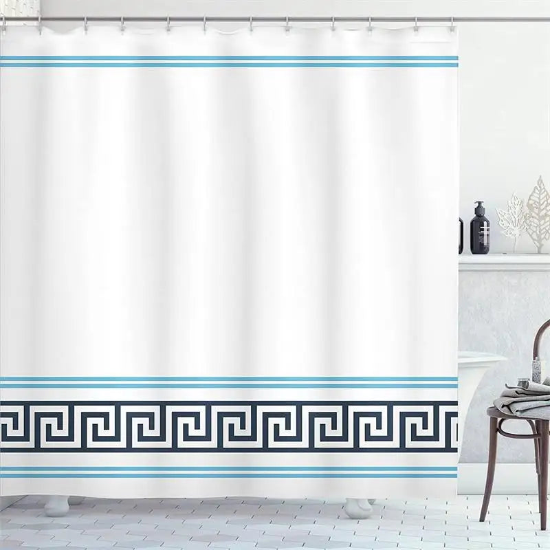 509SC / 180x210cm-70x83in Rideau de Douche Minimaliste – Motif Géométrique Noir sur Blanc Étanche avec Crochets Inclus