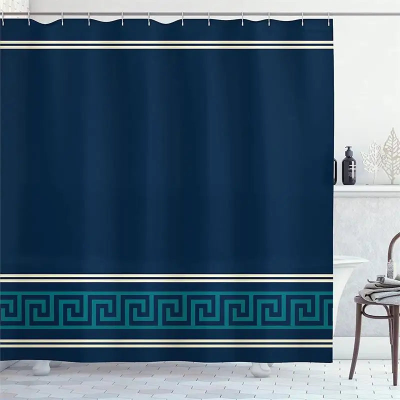 510SC / 180x180cm-70x70in Rideau de Douche Minimaliste – Motif Géométrique Noir sur Blanc Étanche avec Crochets Inclus
