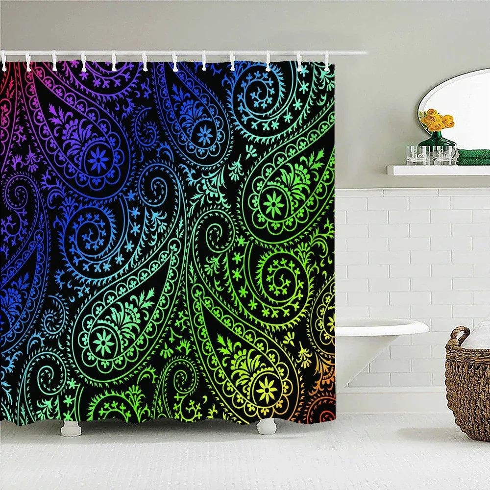 5848L / W90xH180cm Tenture Ethnique de Salle de Bain – Rideau 3D Mandala Boho Waterproof pour Baignoire avec Accessoires Inclus