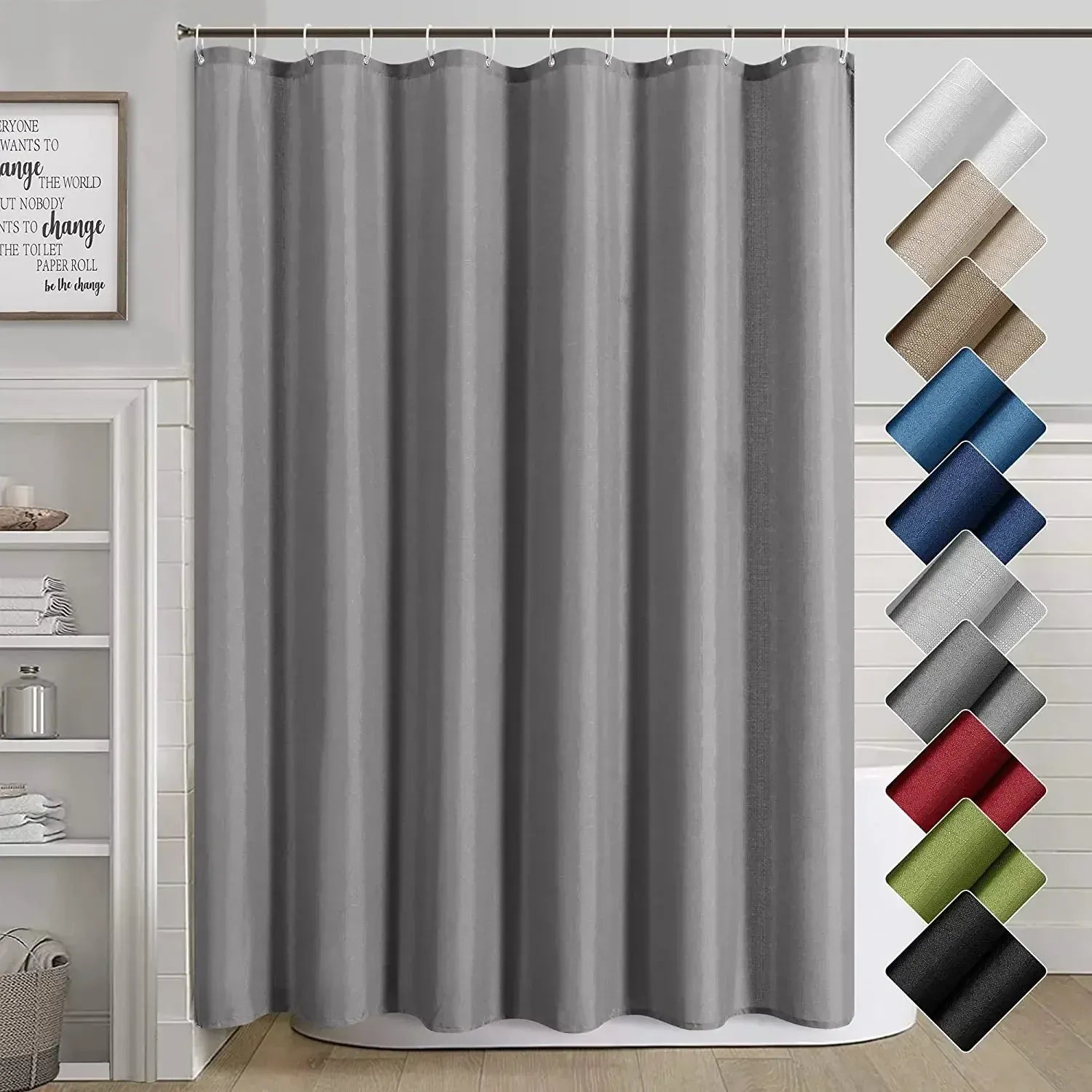 5SC / 180x230cm-70x90in Rideau de Douche Uni Gris – Style Hôtel Moderne Minimaliste avec Crochets Inclus