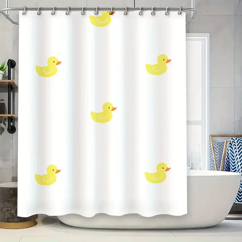 60002757 / CN / 240x180cm Rideau de Douche Enfant – Motif Uni Canard Jaune Imperméable avec Anneaux et Tapis Salle de Bain