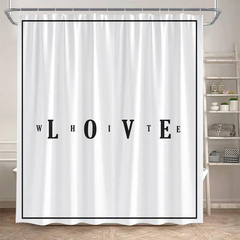 81SC / 150x180cm-60x70in Rideau de Douche Minimaliste – Motif Géométrique Noir sur Blanc Étanche avec Crochets Inclus