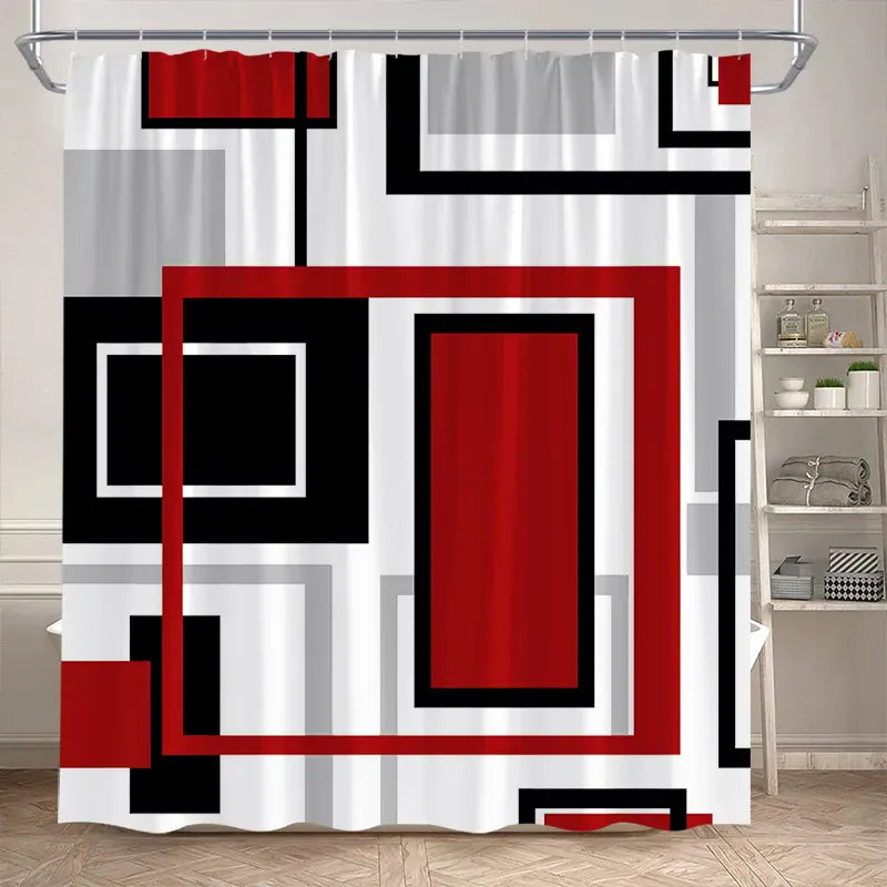 820SE / 150x180cm-60x70in Rideau de Douche Minimaliste – Motif Géométrique Noir sur Blanc Étanche avec Crochets Inclus