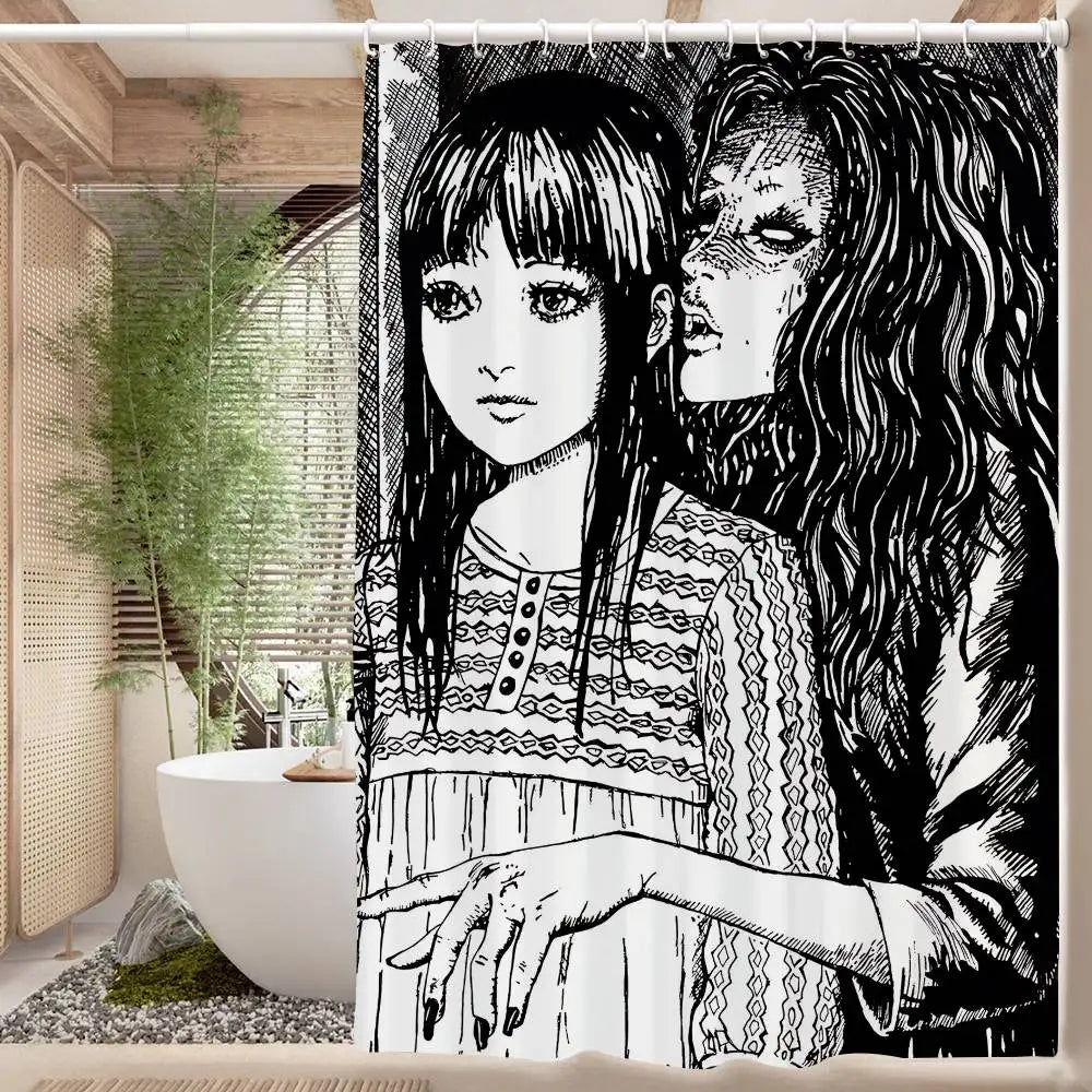 90x180 cm / z3 Rideau de Douche Junji Ito – Imprimé Tomie, Étanche et Lavable avec 12 Crochets Inclus