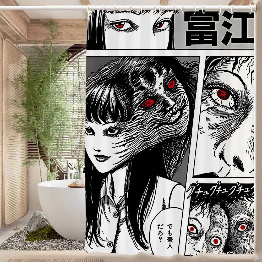 90x180 cm / z5 Rideau de Douche Junji Ito – Imprimé Tomie, Étanche et Lavable avec 12 Crochets Inclus