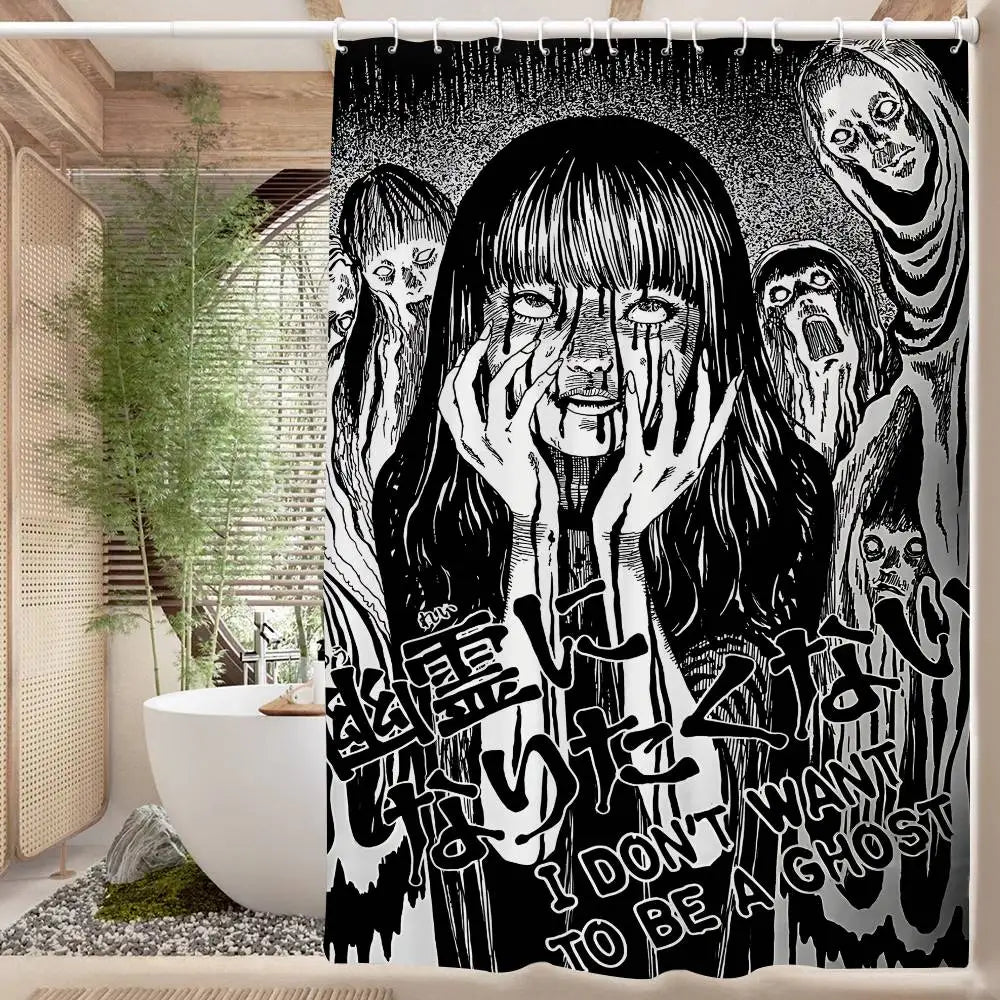 90x180 cm / z9 Rideau de Douche Junji Ito – Imprimé Tomie, Étanche et Lavable avec 12 Crochets Inclus