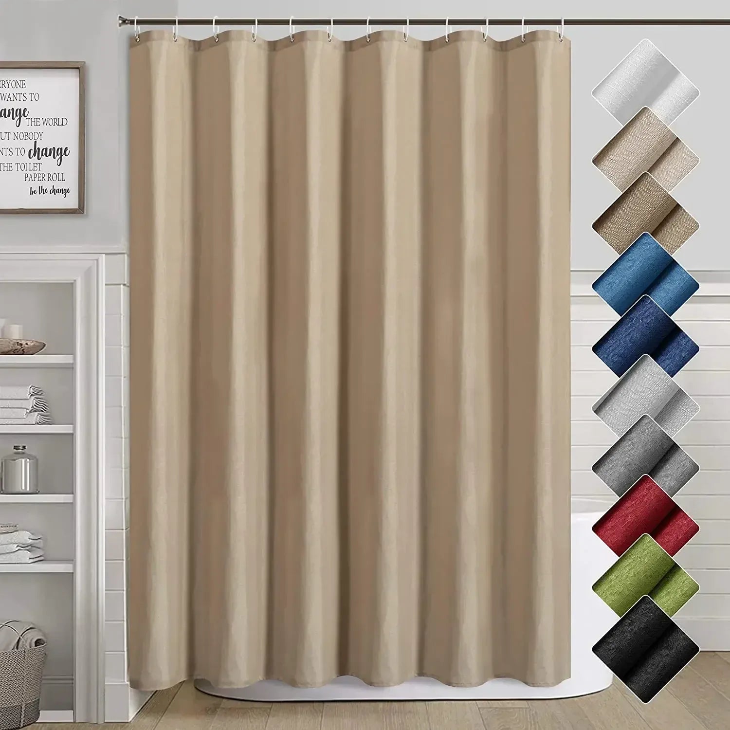 9SC / 300x180cm-118x70in Rideau de Douche Uni Gris – Style Hôtel Moderne Minimaliste avec Crochets Inclus