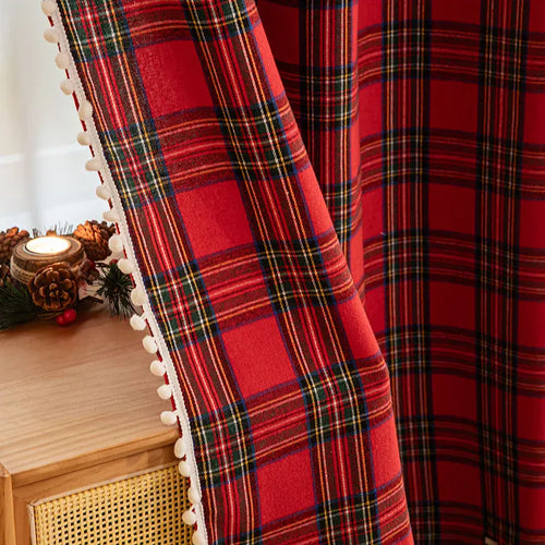 B / 140x260cm (55x102in) / Rod Rideaux à Carreaux Rétro Américains – Déco de Noël Effet Tissé et Nouvel An, Ambiance Festive pour Salon & Chambre (1 Pièce)