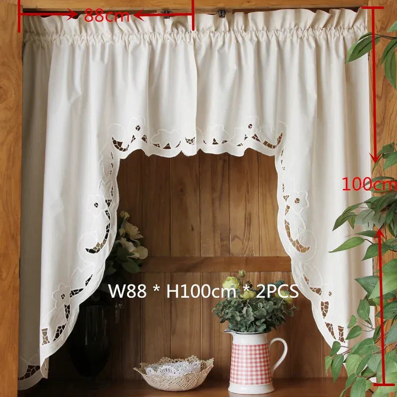 B Set Rideau Court Rustique Café Rétro – Ourlet Ajourné Triangulaire, Passe-Tringle pour Cuisine, Bar ou Fenêtre