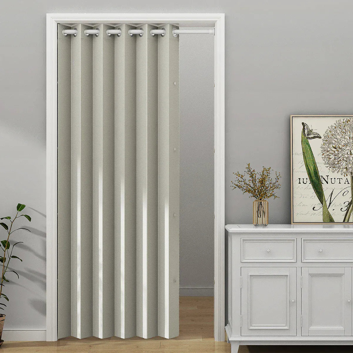 Beige / 1PCS W152 x H203cm Rideau de Porte Pliant Occultant Total – Uni, 10 cm de Plis, Pose Œillets, Séparation Intimité