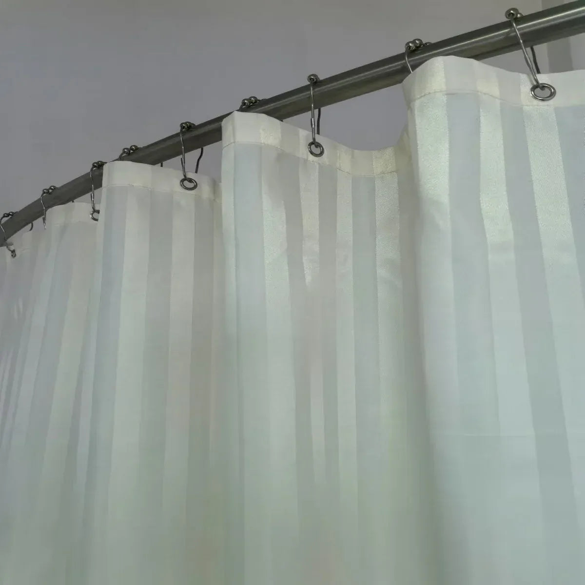 Beige / 200*200cm Rideau de Douche Satin Rayé – Tissu Polyester Lavable, Qualité Hôtel, Bas Lesté
