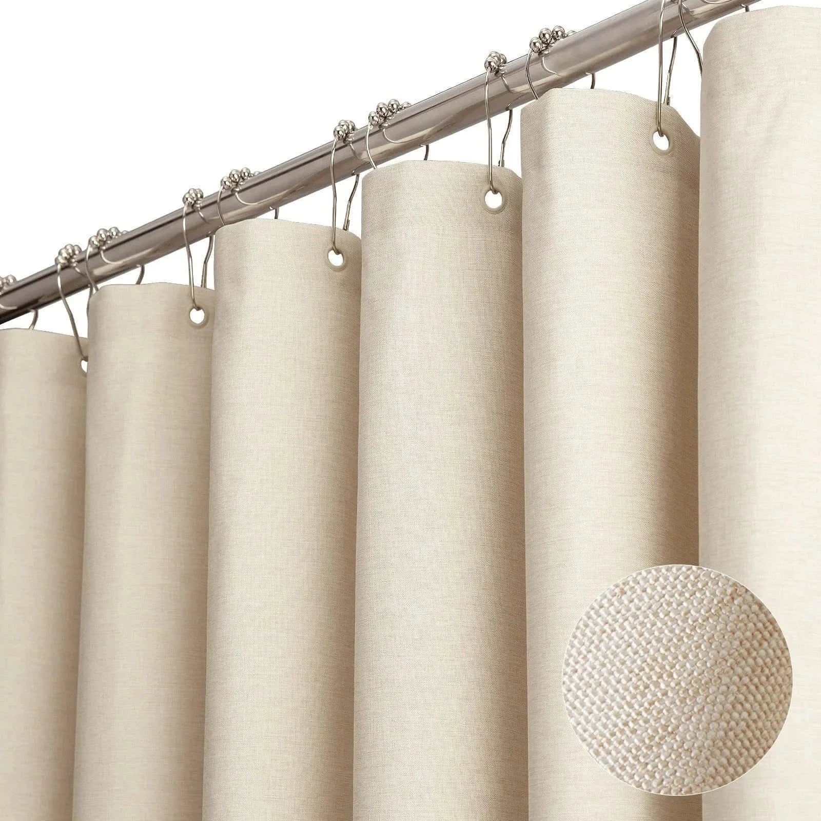 beige / 200x240cm Rideau de Douche Uni en Lin Épais – Étanche avec Crochets Inclus pour Baignoire et Salle de Bain