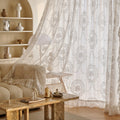 Beige / W250xH200cm / Grommet Top Voilage Dentelle Française – Gaze Blanche Translucide Élégante pour Salon et Séjour