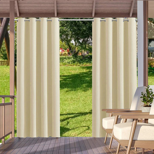 Beige / W52xH84in-132x213cm / 2pcs|UNITED KINGDOM Lot de 2 Rideaux Extérieurs Imperméables – Blackout pour Patio, Jardin, Terrasse, Porche ou Intérieur (Salon & Chambre) Variante Crème