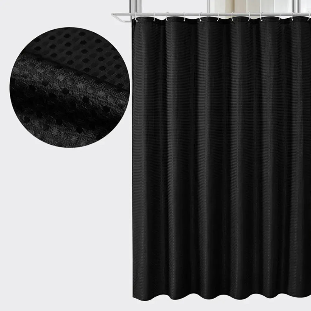 Black- / 150-180cm Rideau de Douche Étanche Uni – Texture Gaufrée Waffle en Polyester Anti-Moisissures avec Crochets