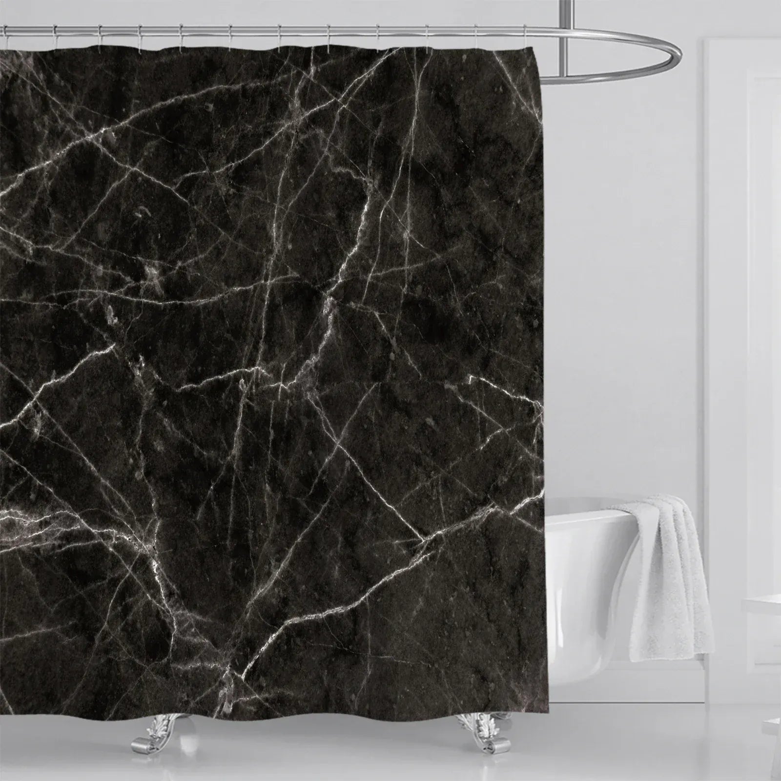 black / W90xH180cm Rideau de Douche Luxe – Motif Marbre Uni Gris et Or Abstrait, Tissu Étanche Lavable 180x180 cm