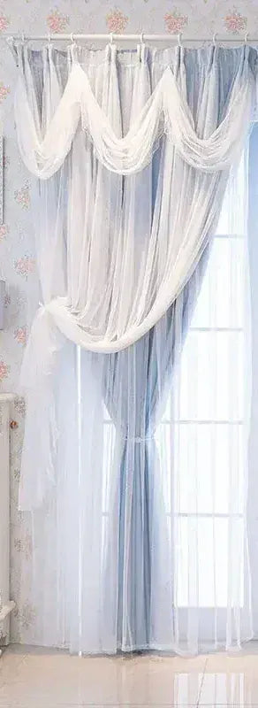 Blue curtain tulle 2 / W250cmxH250cm 1PC / Grommet Top Rideaux de Luxe Sur Mesure – Occultants avec Voilage Blanc, Ambiance Temps Moderne pour Chambre ou Salon