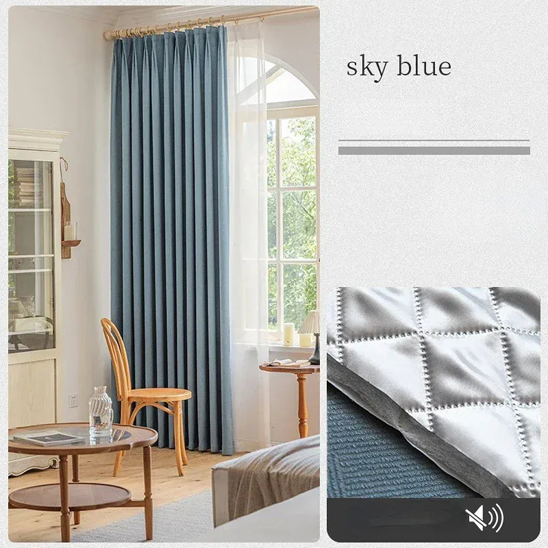 Blue curtain / W200cmxH250cm 1PC / Grommet Top (Ring) Rideaux Occultants Acoustiques – Sur Mesure pour Salon et Salle à Manger, Tissu Gris Élégant