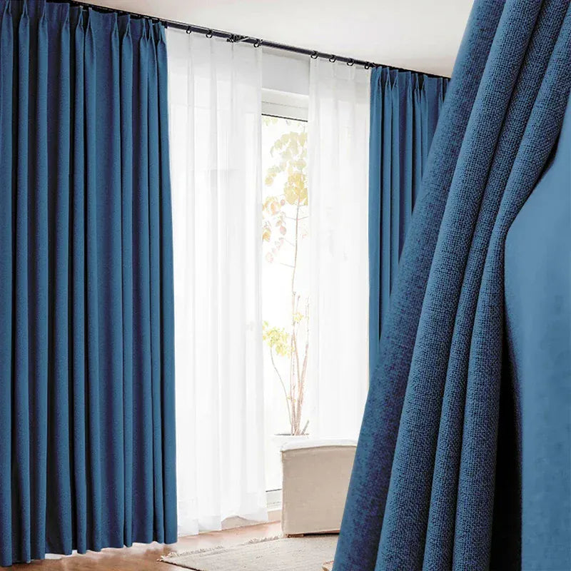 Blue Full Blackout / W500xL270cm 1Piece / Rings Rideaux Occultants Effet Lin – Sur Mesure Extra Longs pour Salon Moderne, Drapés Épais