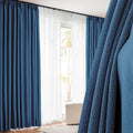 Blue Full Blackout / W500xL270cm 1Piece / Rings Rideaux Occultants Effet Lin – Sur Mesure Extra Longs pour Salon Moderne, Drapés Épais