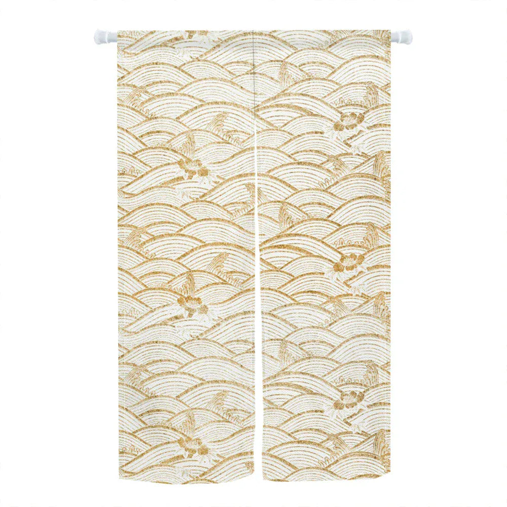 CKY00058 / 65x90cm Noren Japonais Beige Motif Vague – Rideau de Porte Court, Séparateur de Pièce, Entrée Salon & Salle de Bain