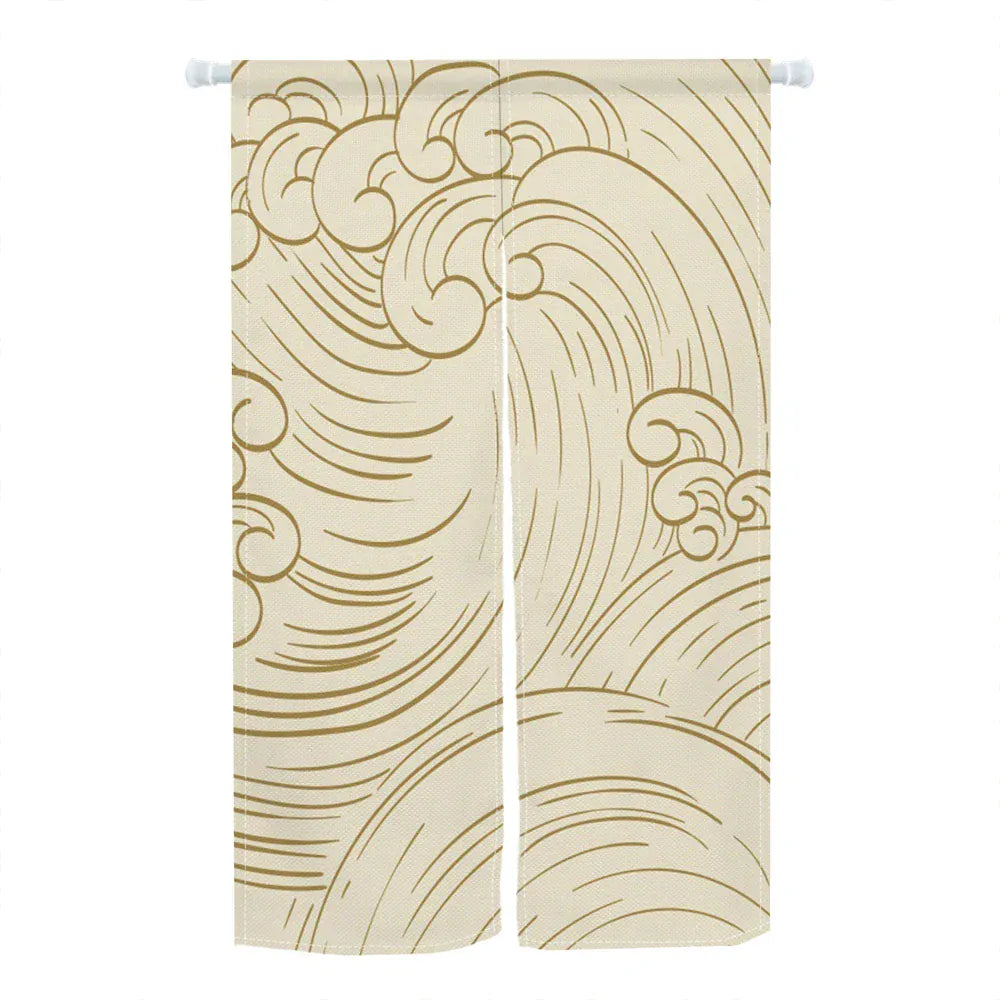 CKY00097 / 65x90cm Noren Japonais Beige Motif Vague – Rideau de Porte Court, Séparateur de Pièce, Entrée Salon & Salle de Bain