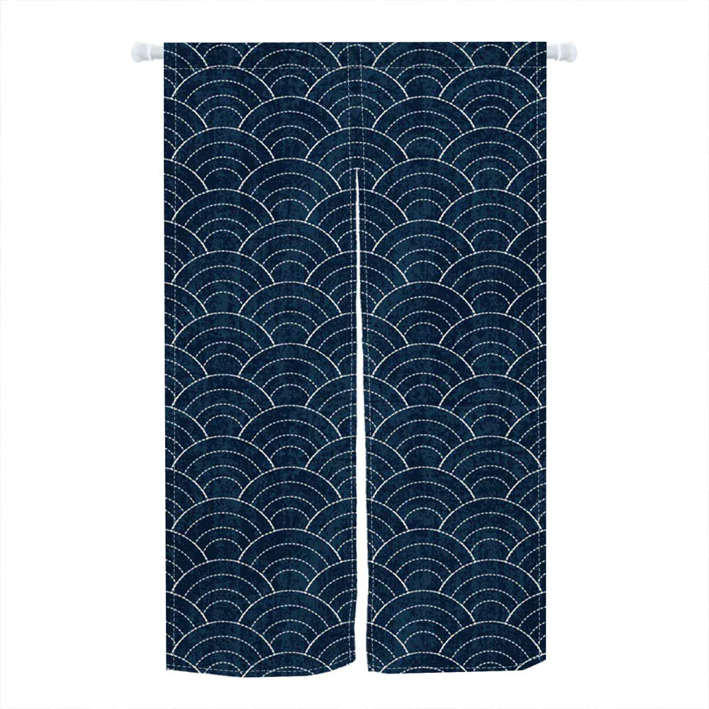 CLL00061 / 65x90cm Noren Japonais Beige Motif Vague – Rideau de Porte Court, Séparateur de Pièce, Entrée Salon & Salle de Bain