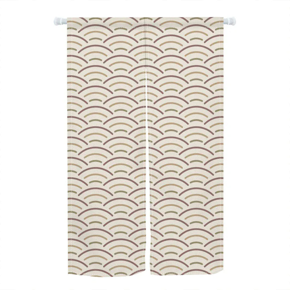 CLX00573 / 65x90cm Noren Japonais Beige Motif Vague – Rideau de Porte Court, Séparateur de Pièce, Entrée Salon & Salle de Bain