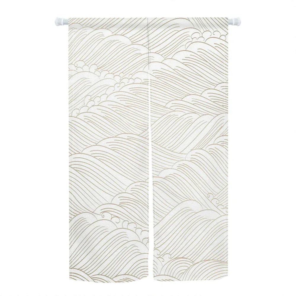 CLX00850 / 65x90cm Noren Japonais Beige Motif Vague – Rideau de Porte Court, Séparateur de Pièce, Entrée Salon & Salle de Bain