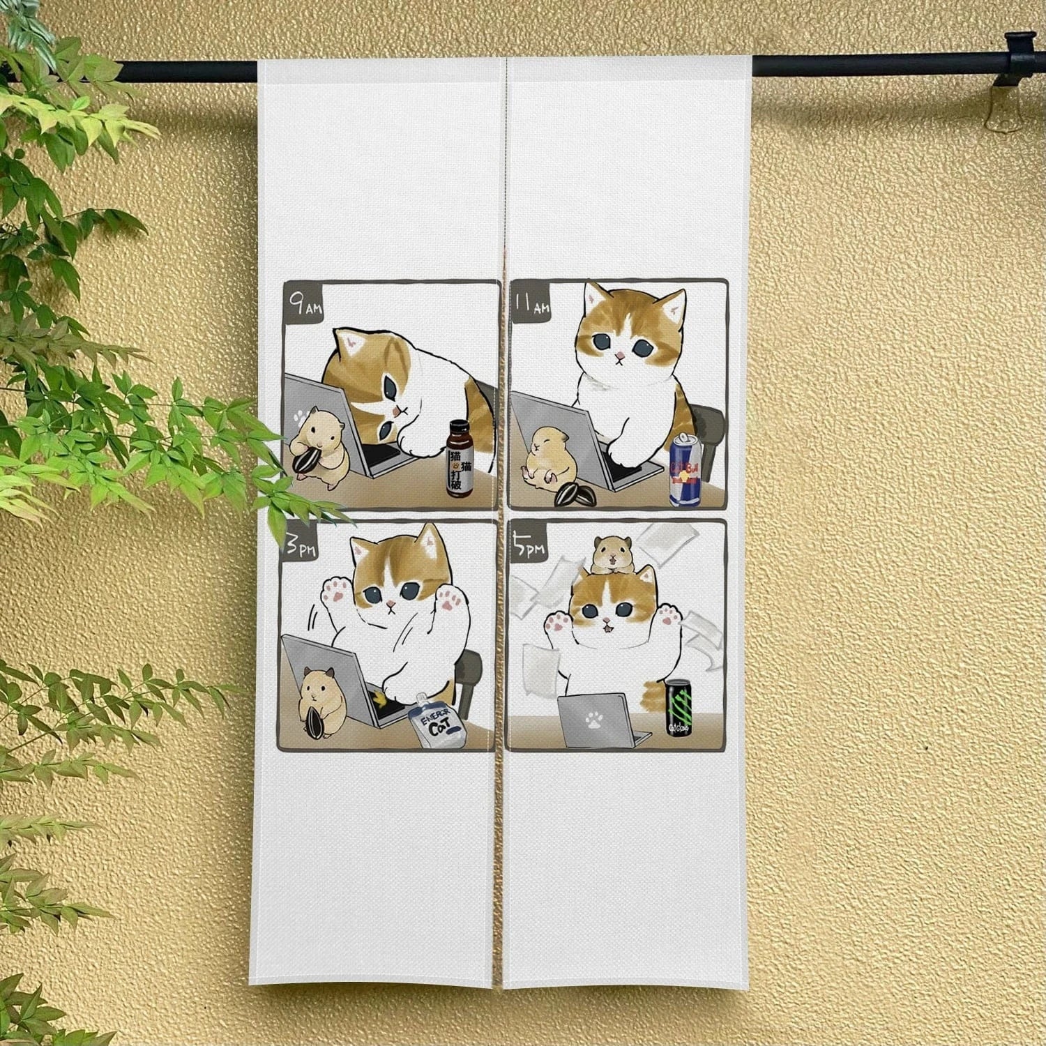 CLX00929 / 140x200cm Rideau Noren Chat Mignon – Demi-Portière Décorative pour Cuisine, Chambre et Entrée
