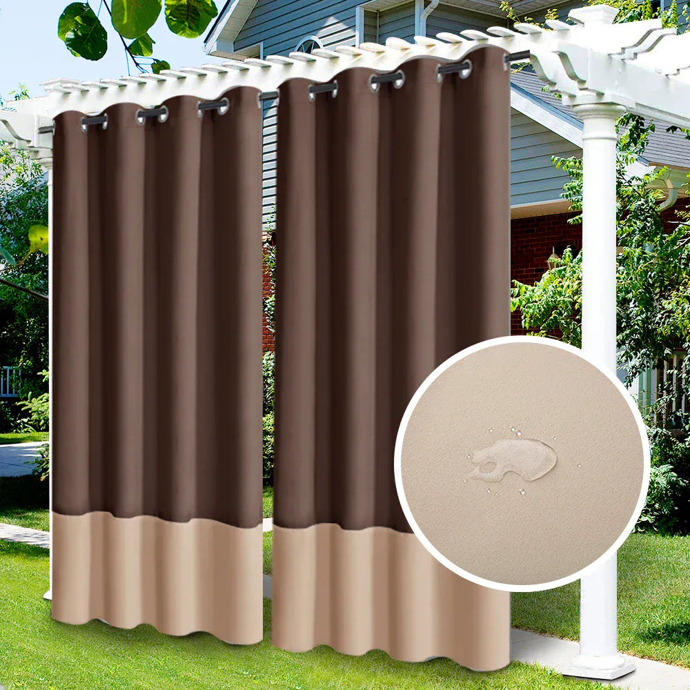 coffee-beige / W52xH84in-132x213cm / GERMANY Lot de 2 Rideaux Extérieurs Imperméables – Œillets Métalliques, Occultants pour Pergola, Patio, Gazebo ou Porche